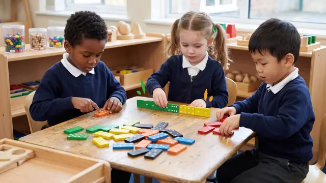 Early year students learning with dominoes