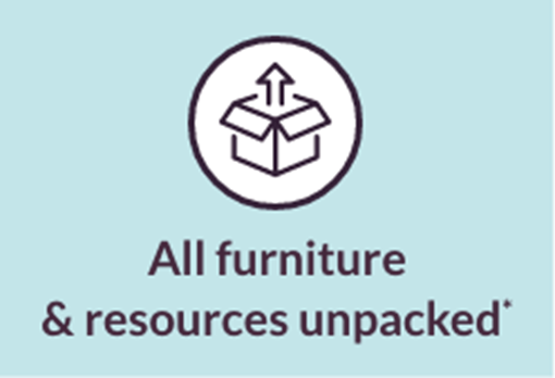 All furniture and resources unpacked