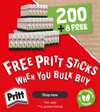 Free Pritt sticks when you bulk buy. Shop now