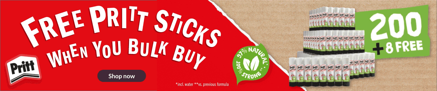 Free Pritt sticks when you bulk buy. Shop now.