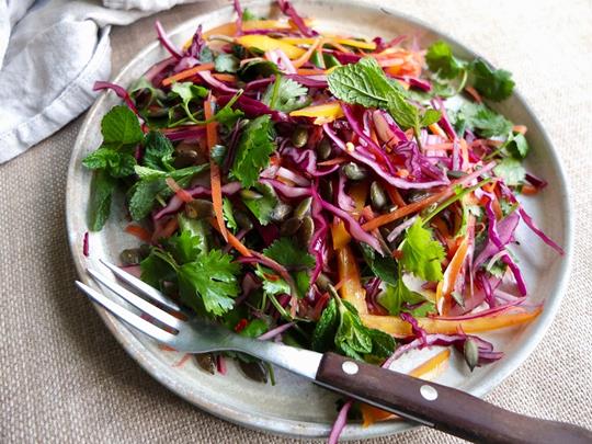 Rainbow Vegetable Salad with Maple Syrup and Chilli Dressing