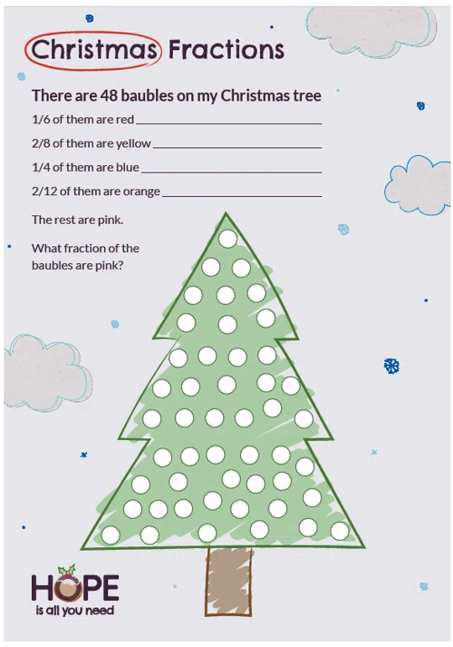 Fractions worksheet xmas