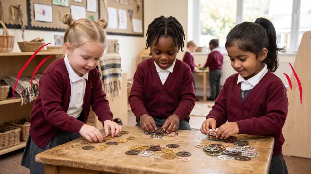 Early year students playing with cogs
