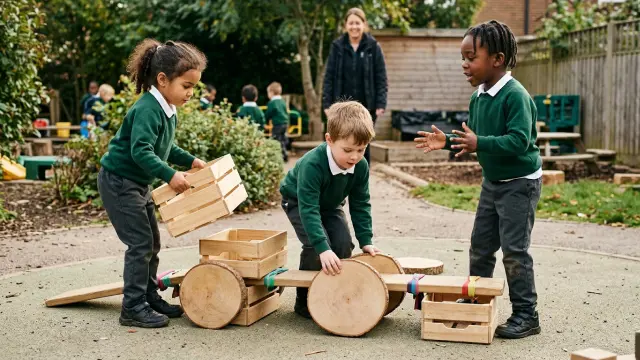 Students building a car out of loose parts