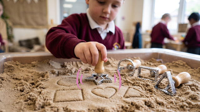 Early year student using sand shape cutters