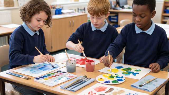 Students painting in class