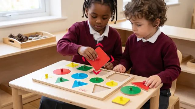 Early year students learning with a shape puzzle